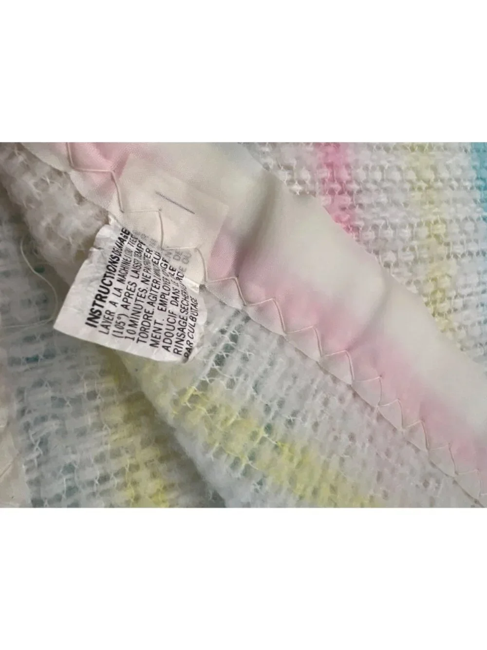 Vintage Baby Blanket Pastel Stripes Nylon Trim Waffle Weave Acrylic